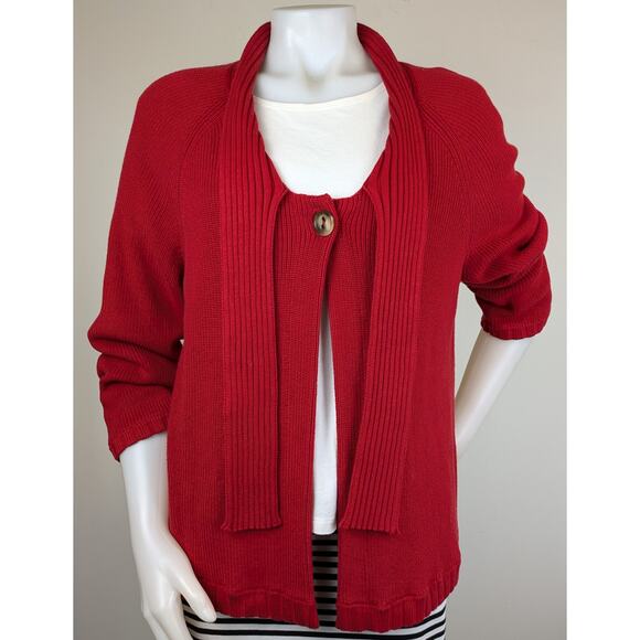 Talbots Red 100% Cotton Open Cardigan Sweater Holiday 3/4 Sleeve Size Large - Picture 7 of 9